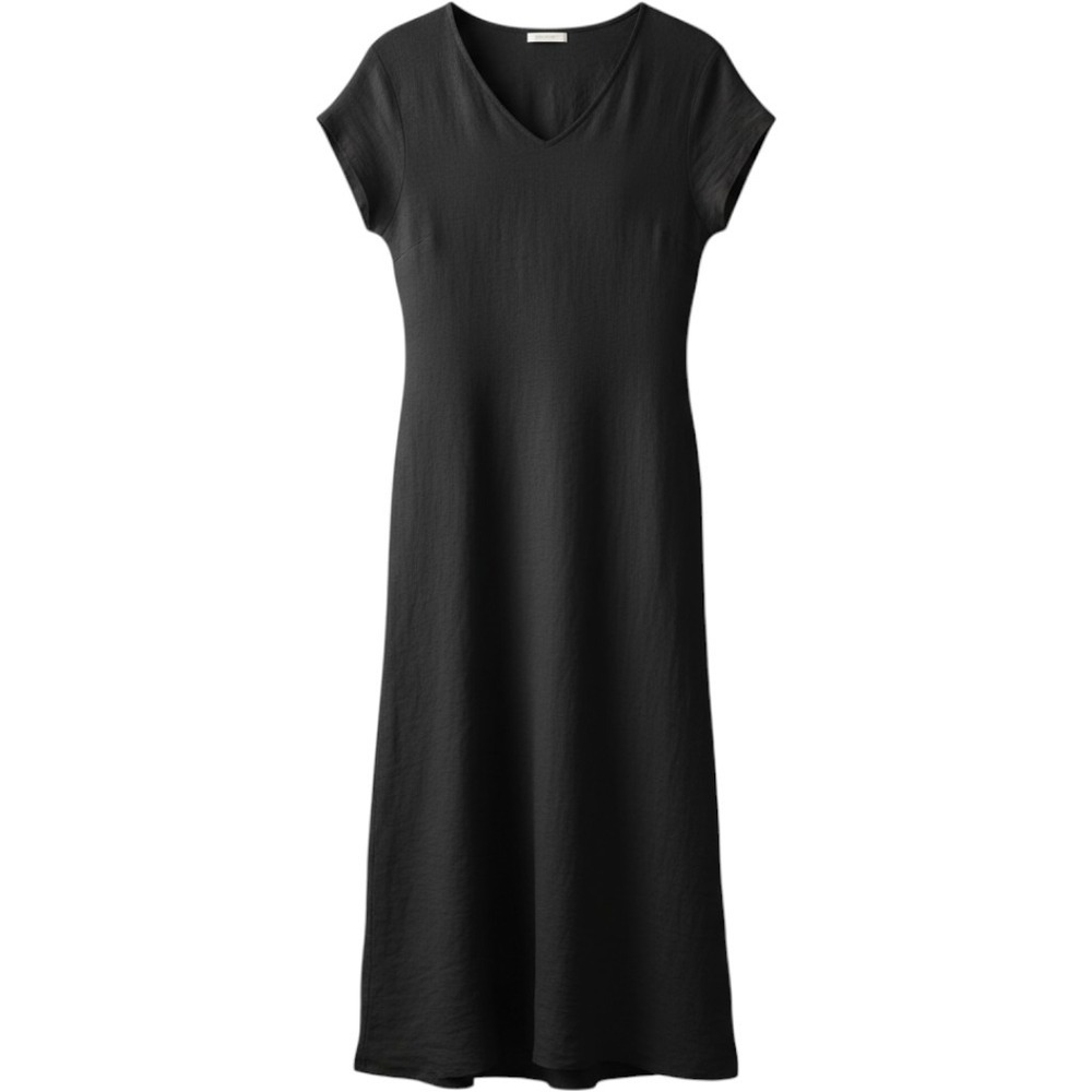 J. Jill Women XL Maxi Dress Black 100% Linen V-Neck Cap Sleeve Ladder Stitch